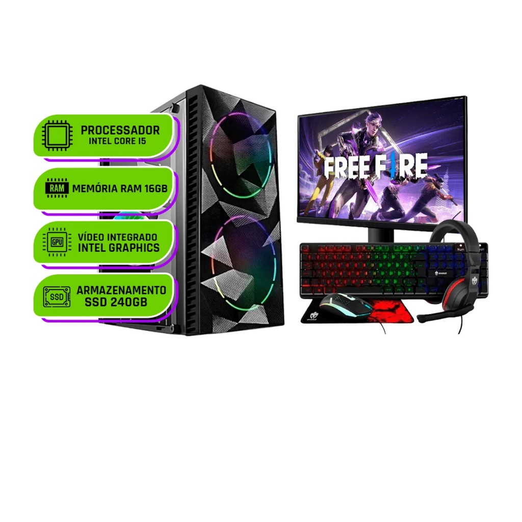 PC Gamer Completo i5 Ram 16GB Monitor HDMI Kit Gamer Wifi