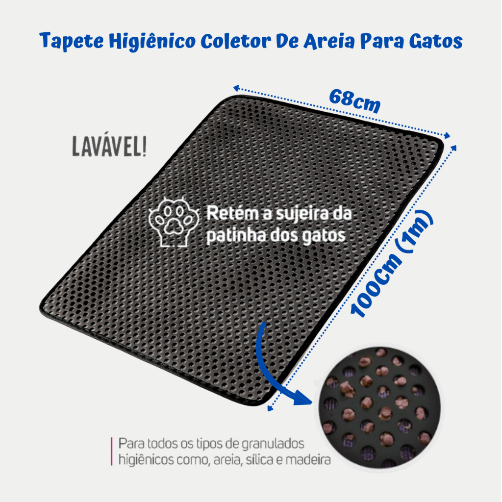 Tapete Higiênico Para Gato Coletor De Areia - Preto Extra Grande