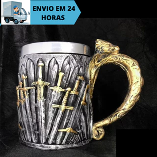 Caneca/Copo Trono de Ferro Espadas Game of Thrones Guerra dos Tronos 3D resina Série Medieval