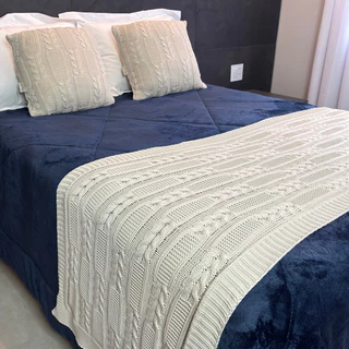 Kit Peseira Tricot + 2 Capas de Almofada para Cama e Sofá Casal, Queen e King | Decoração RAVENA