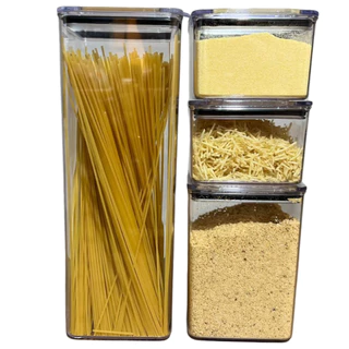 Conjunto para mantimentos kit 4 potes hermético quadrado transparente