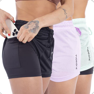 Kit 3 Shorts Femininos 2 em 1 Duplos Esportivos em Suplex para Academia e Treinos