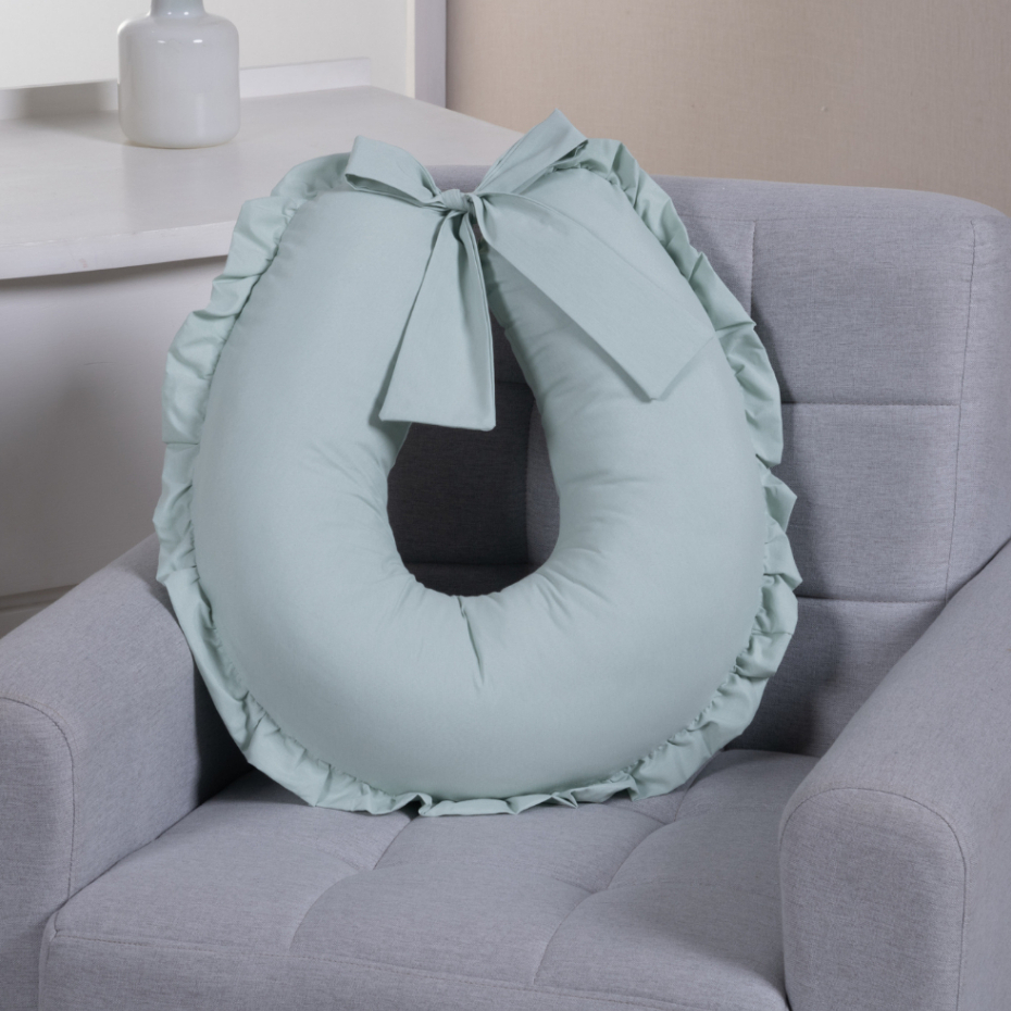 Almofada amamentação grande babado percal 200 fios 100% algodão Verde Menta