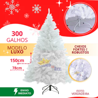 Árvore de Natal Branca 150 cm 300 Galhos Branca Super Cheia Grande Luxo Decoração de Natal 2024