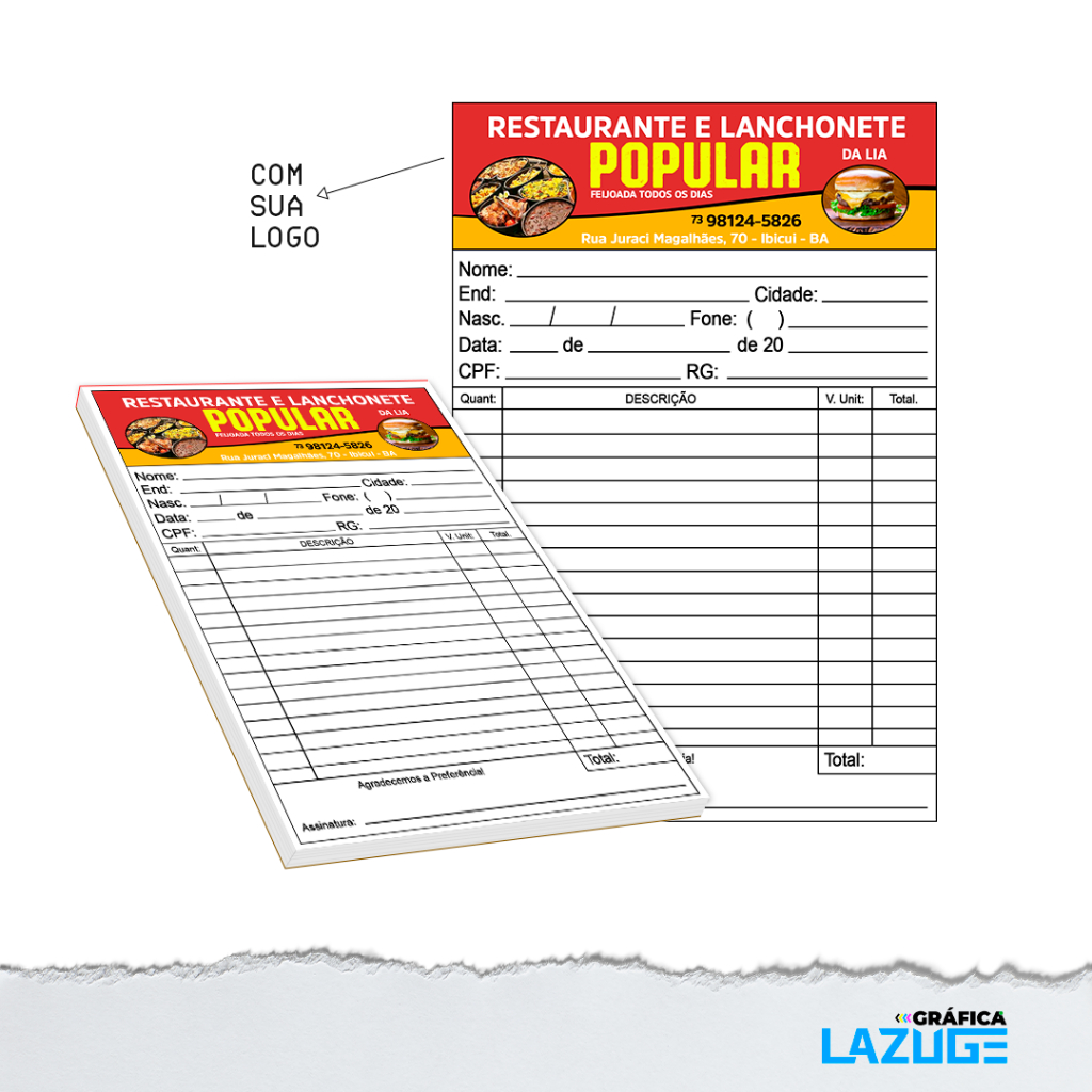4 Bloquinho de Pedido 10x14cm Personalizado com sua logo - 50 folhas