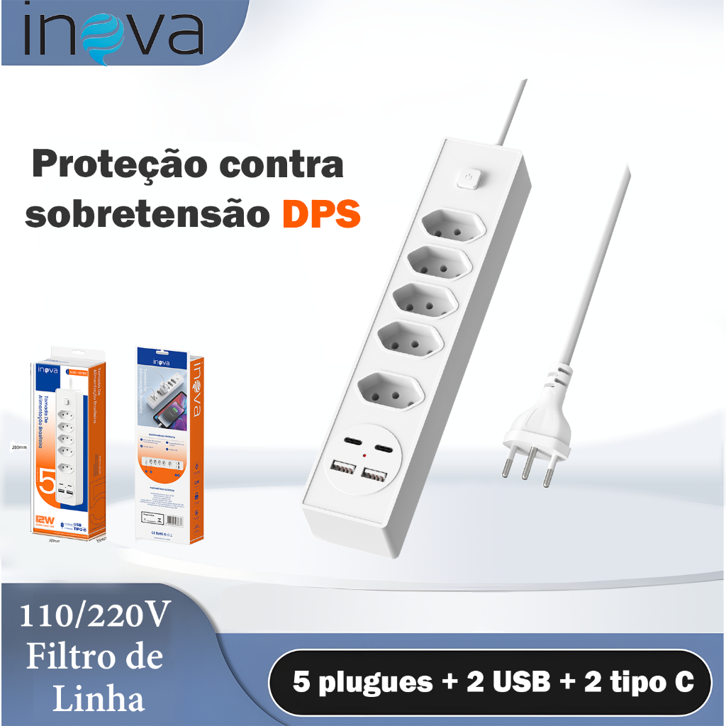 Filtro de Linha Filtro de linha com protetor contra curtos (DPS) 110/220V