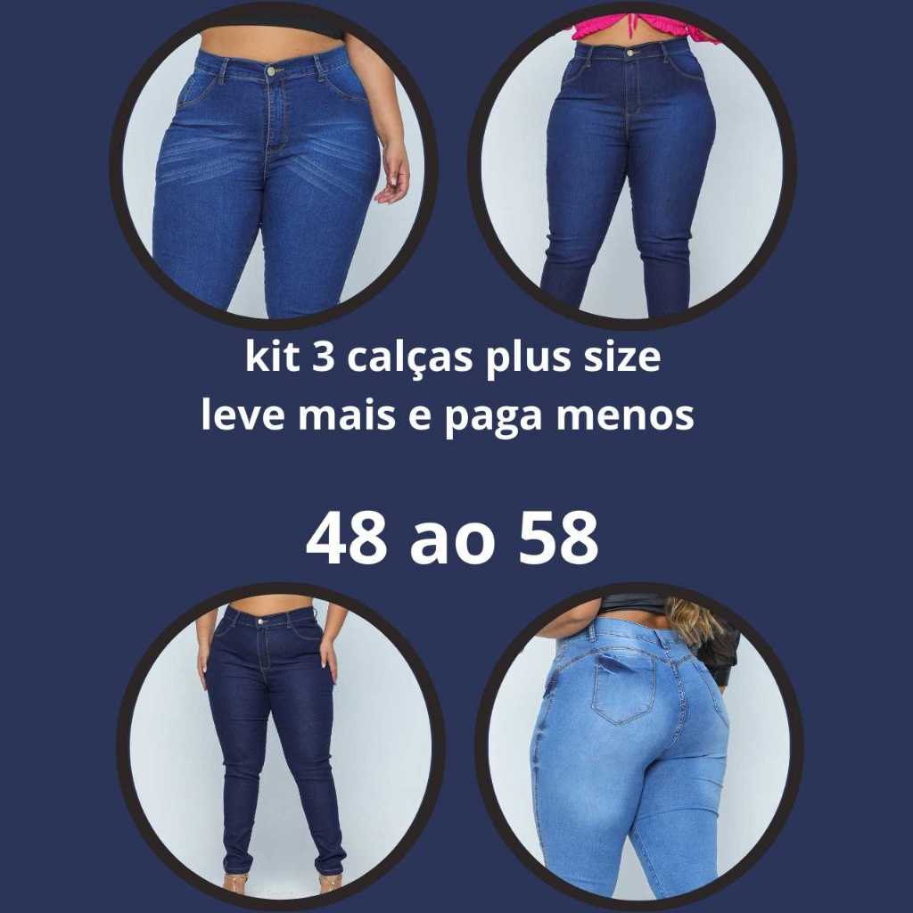 Calça Jeans Feminina Plus Size KIT 3 CALÇAS