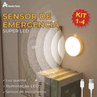 Kit 4 Luminária Led Sensor De Presença Automático Luminação Inteligente Recarregável USB Luz Neutra