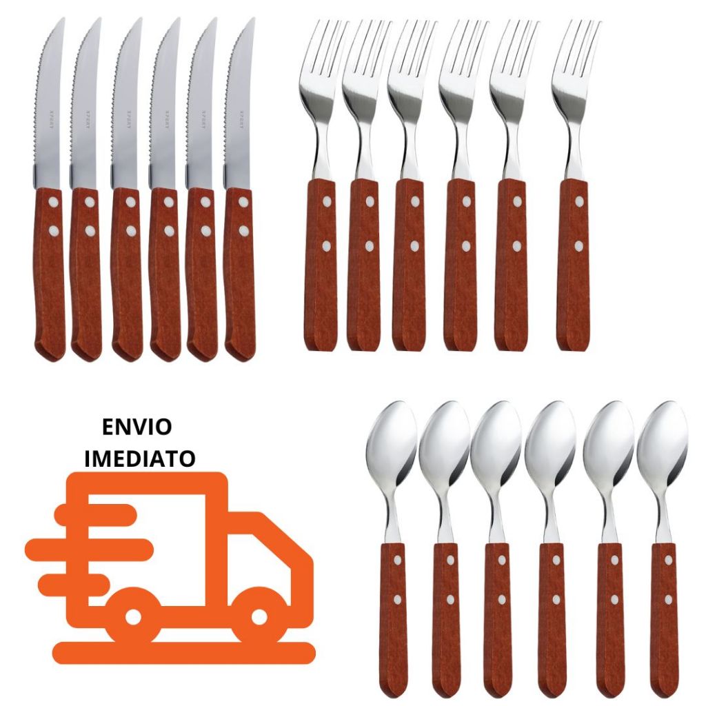 Jogo de Talher p/ Churrasco 18 Pçs Aço Com Cabo de Madeira