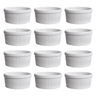Kit 12 Pecas De Porcelana Ramequim Servir Sobremesa Restaurante Petisqueira Molheira 210ML