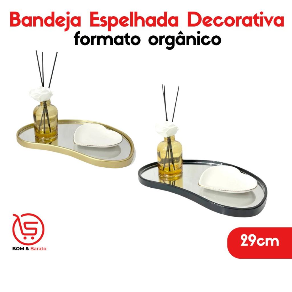 Bandeja Decorativa Espelhada Formato Orgânico 29cm