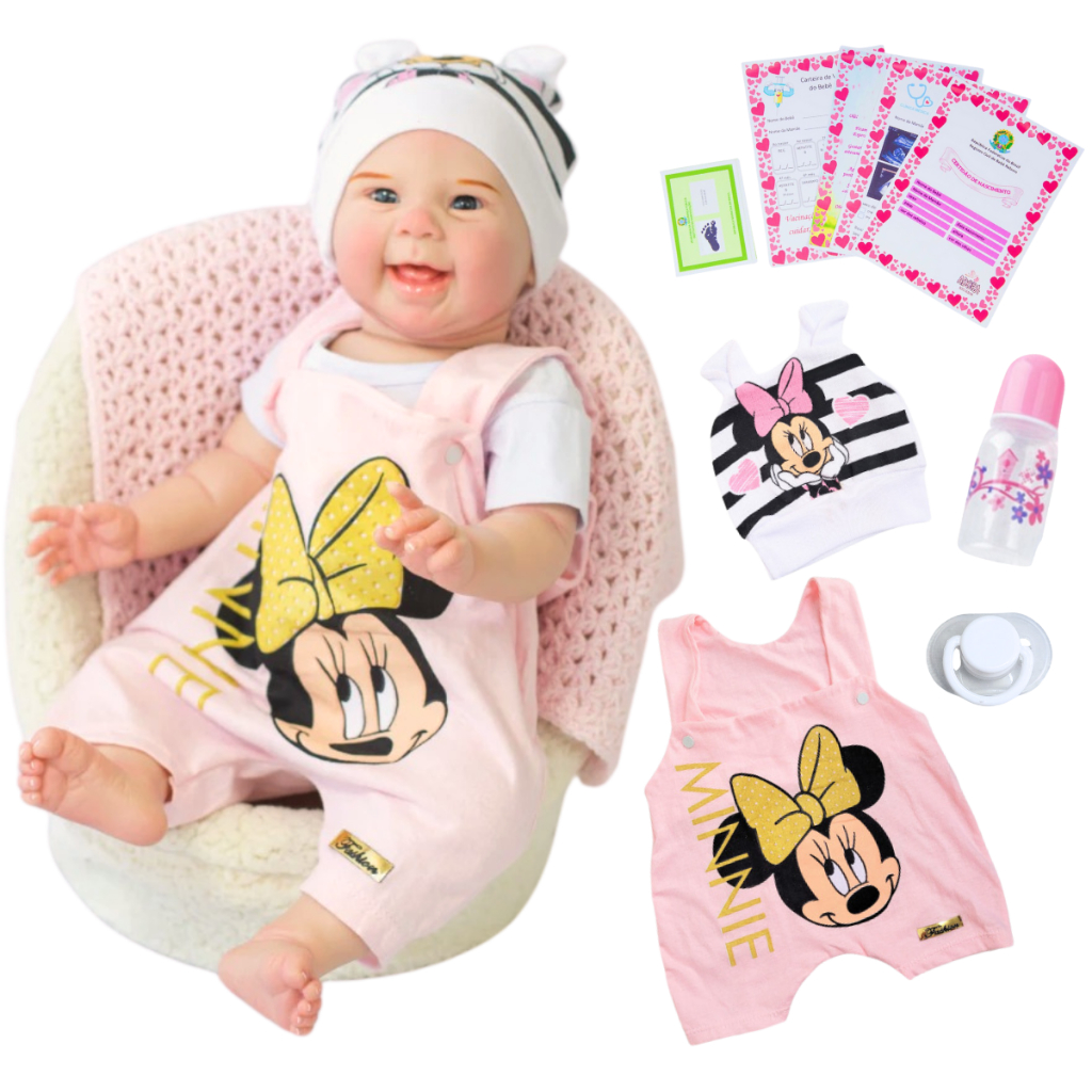 Bebê Boneca Reborn Realista Minnie 100% Silicone Pode Dar Banho Envio ...