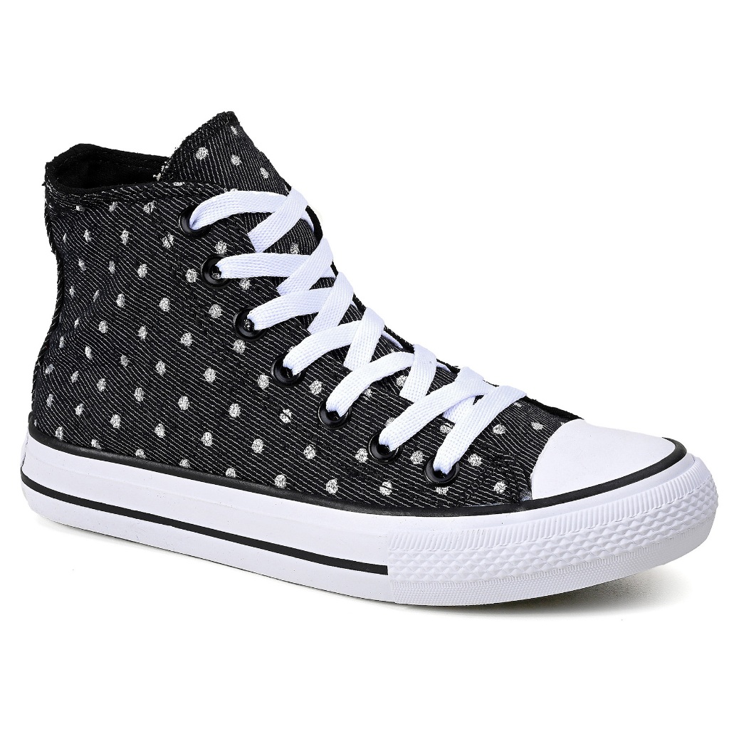 Tênis Star Cano Alto Botinha All Unissex Promoção Prata Poa Bolinha