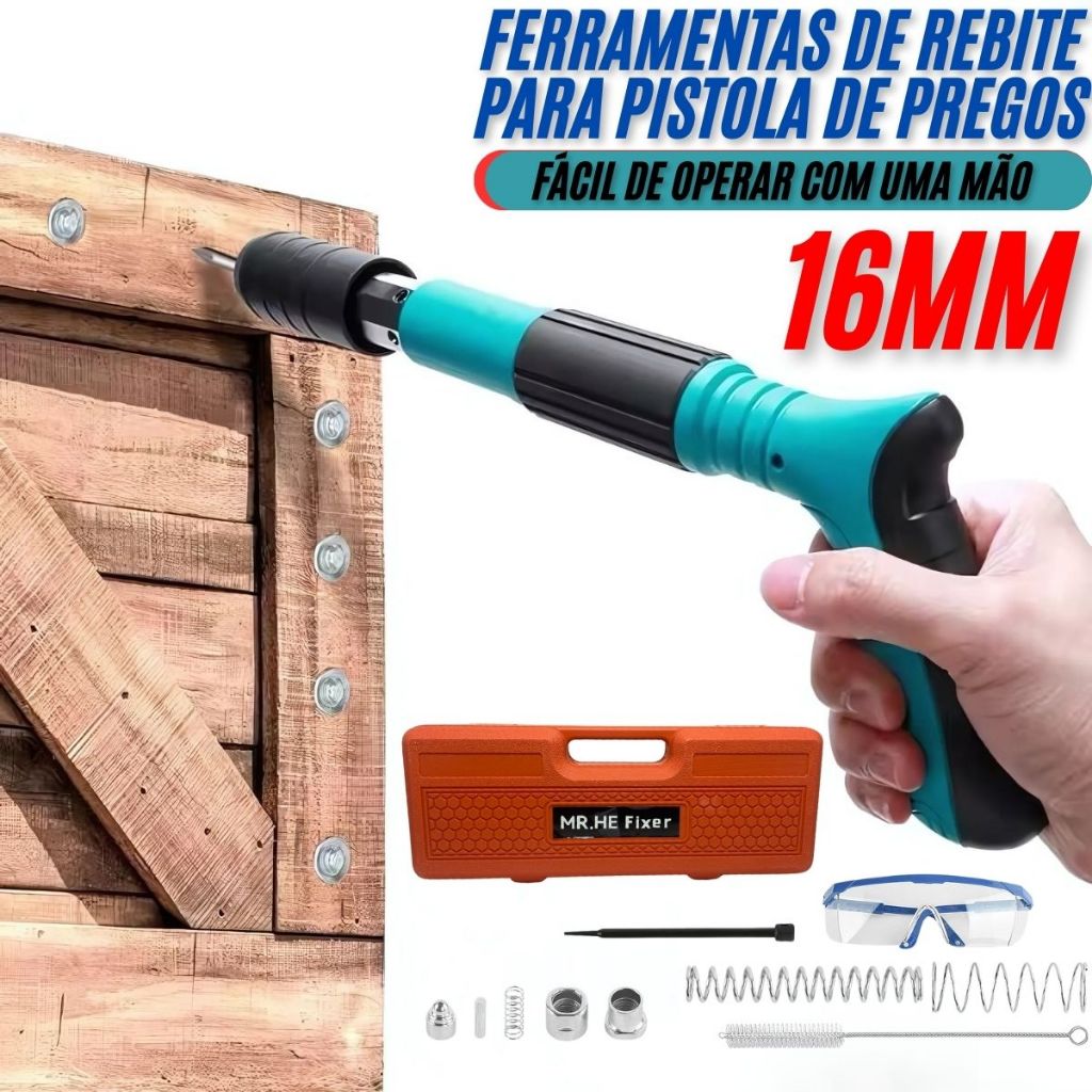 Pistola Fixadora De Pregos Azul Ajustável Potente Pregos 27mm Finca Pino Rebitadeira Profissional