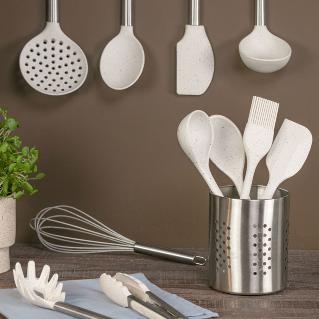 Conjunto Utensílios De Cozinha Vanilla Silicone Resistente Brinox Espátula Colher Concha Pegador