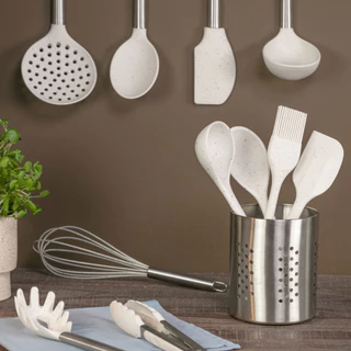 Conjunto Utensílios De Cozinha Vanilla Silicone Resistente Brinox Espátula Colher Concha Pegador