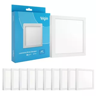Kit 10 Painel Luminária Plafon 24w Quadrado Sobrepor 6500k Luz Branco Frio