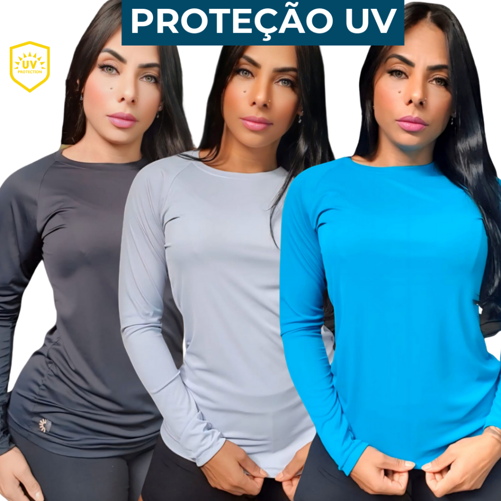 Kit 3 Blusa Feminina de Proteção UV Manga Longa Termica | Shopee Brasil