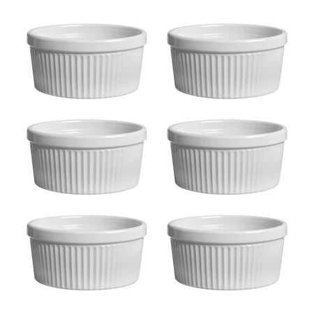 Jogo 6 pecas bowls refratario de porcelana branca petiscos molheira churrasco casa restaurante