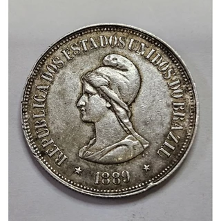 moeda Brasil República 1000 reis 1889 prata moeda dificil Mbc+