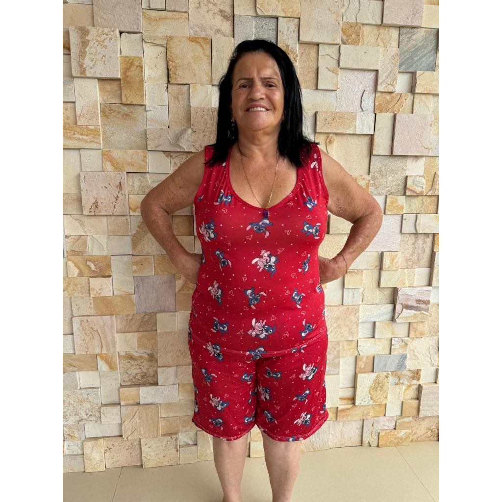 kit com 2 Baby Doll Estampado Plus Size Blusa sem Bojo e Short Pijama de Dormir Confortável Verão em Oferta na Shopee