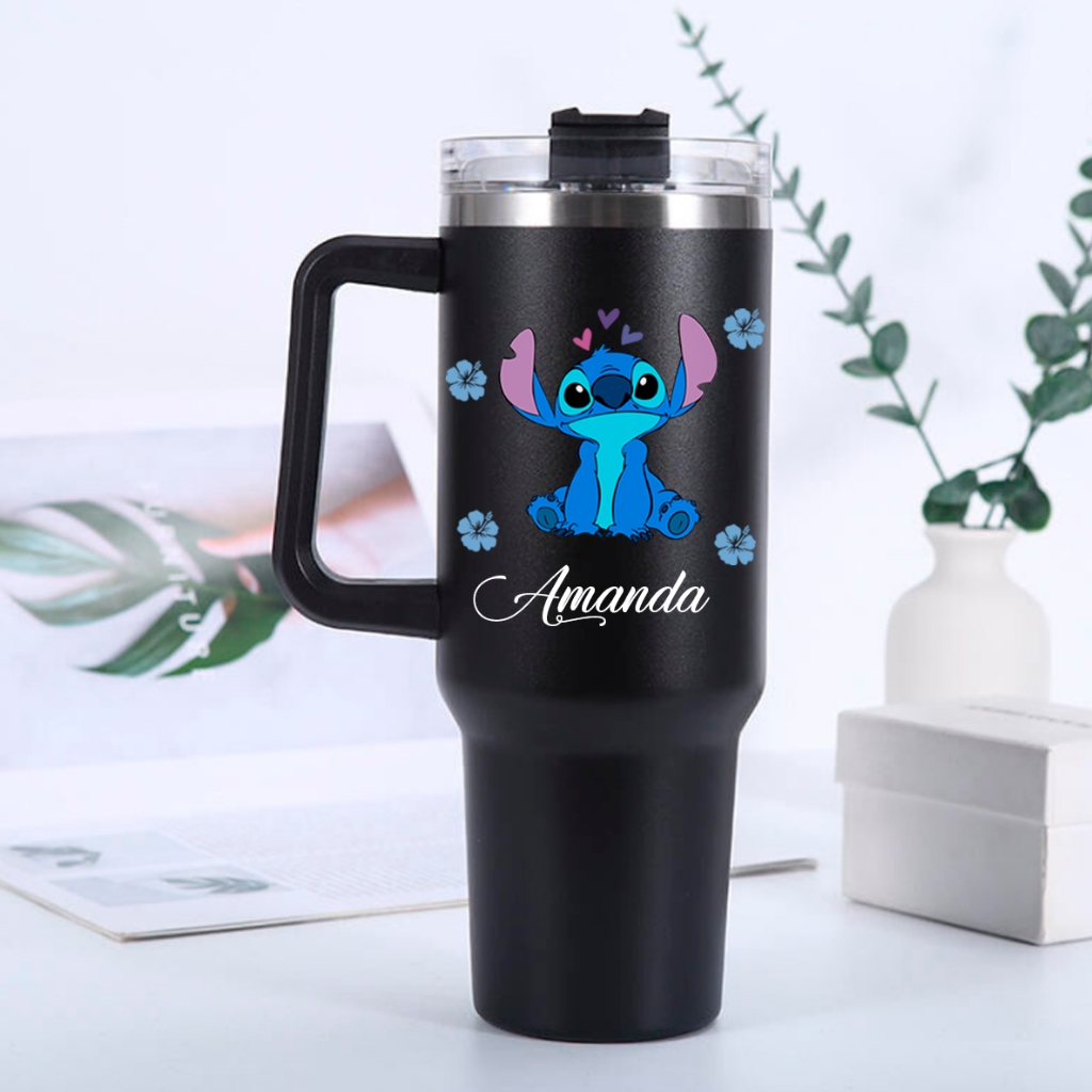 Copo térmico Stitch Blogueira com tampa, canudo 1200 ml Personalizado