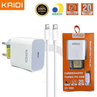 Carregador Tomada 20W Turbo + Cabo Tipo-c Lightning P/ iPhone IOS 7 8Plus 11 12 13 14 Original Kaidi