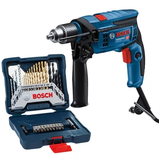 Furadeira de Impacto GSB 13 RE Bosch + Jogo X-line 30 Peças Brocas e Bits