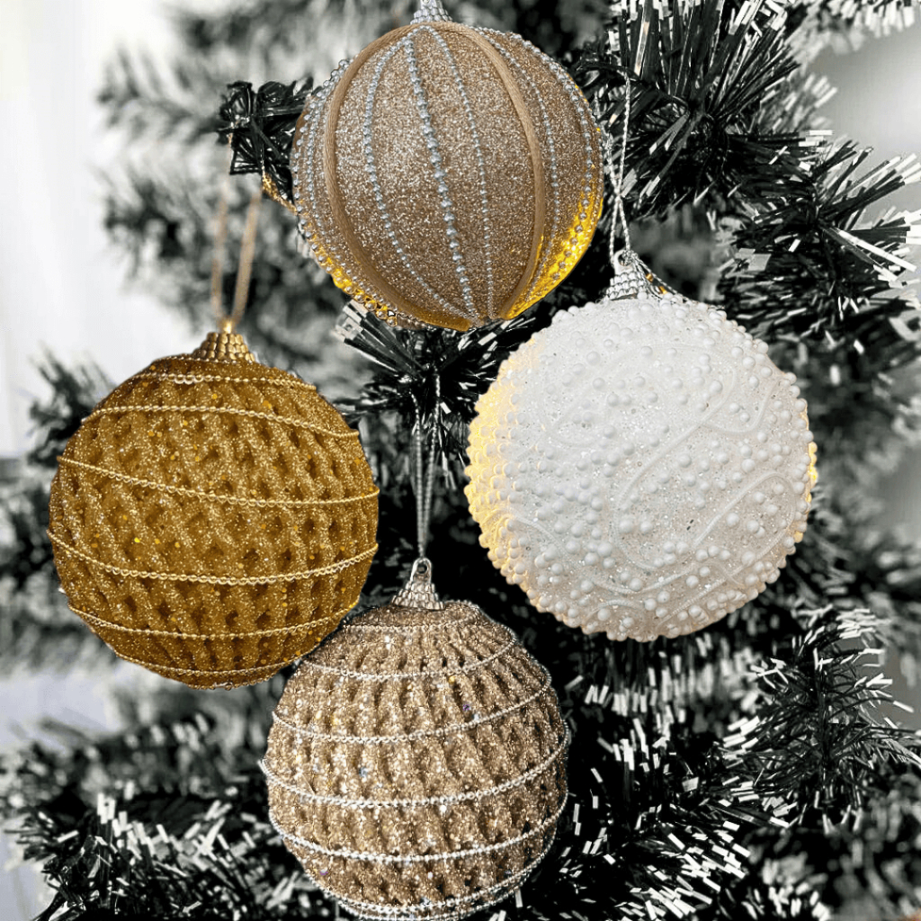Kit 12 Bolas Natalinas Luxo 8 cm Premium Acabamento Glitter Brilhante Decoração Árvores Natal Chique
