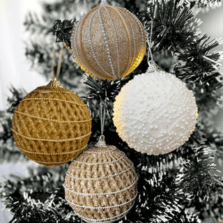 Kit 12 Bolas Natalinas Luxo 8 cm Premium Acabamento Glitter Brilhante Decoração Árvores Natal Chique