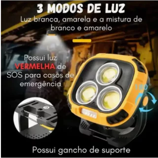 Lanterna Refletor Led Recarregável 30w 3 Cor Led Portátil BM-8527