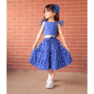 Conjunto Infantil Menina Saia e Blusa Croped regata alcinha babadinho