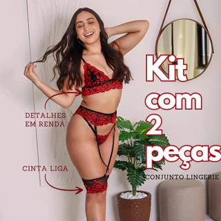 Kit 2 Conjuntos Langerie Sexy Completo Fio Dental Renda Fantasia cinta liga Erotica Espartilho Lingerie