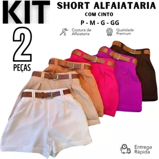 Kit 2 Shorts Feminino Alfaiataria Com Cinto Com Bolso ENVIO IMEDIATO