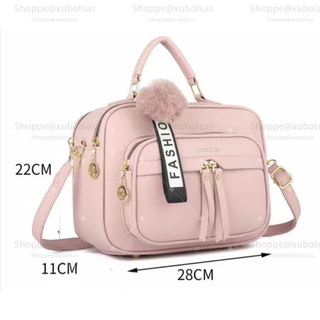 Bolsa Feminina Com Chaveiro Pompom Tira Colo Faixa de Mão De Couro Tranversal 8002#