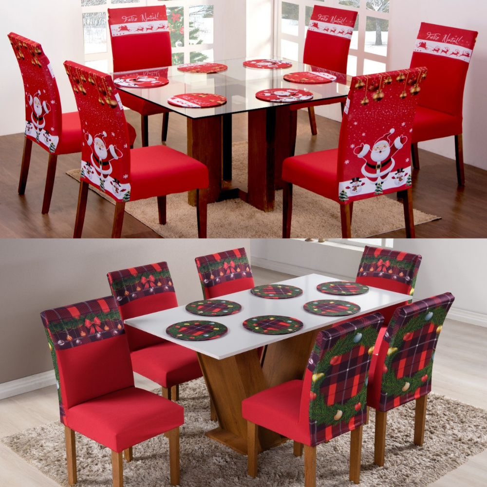 Kit 4 ou 6 Capas Natal Para Cadeira De Jantar Estofada Estampas Natalinas