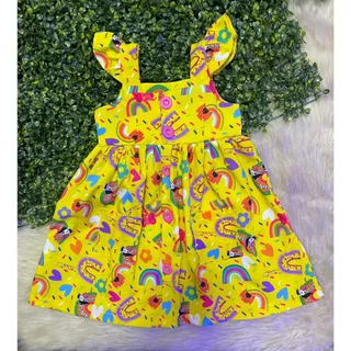 Vestido Milla Infantil Amarelo com arco irís Modinha