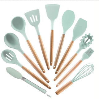 12 Pcs Silicone Cabo Madeira Decoração Utensílios De Cozinha Colheres Espatula