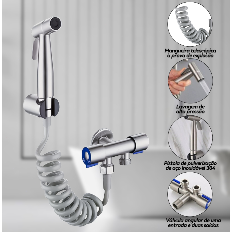 Kit Ducha Higiênica Com Registro em Aço Escovado 304 Válvula Dupla Saída 1/2 Para Banheiro Cozinha