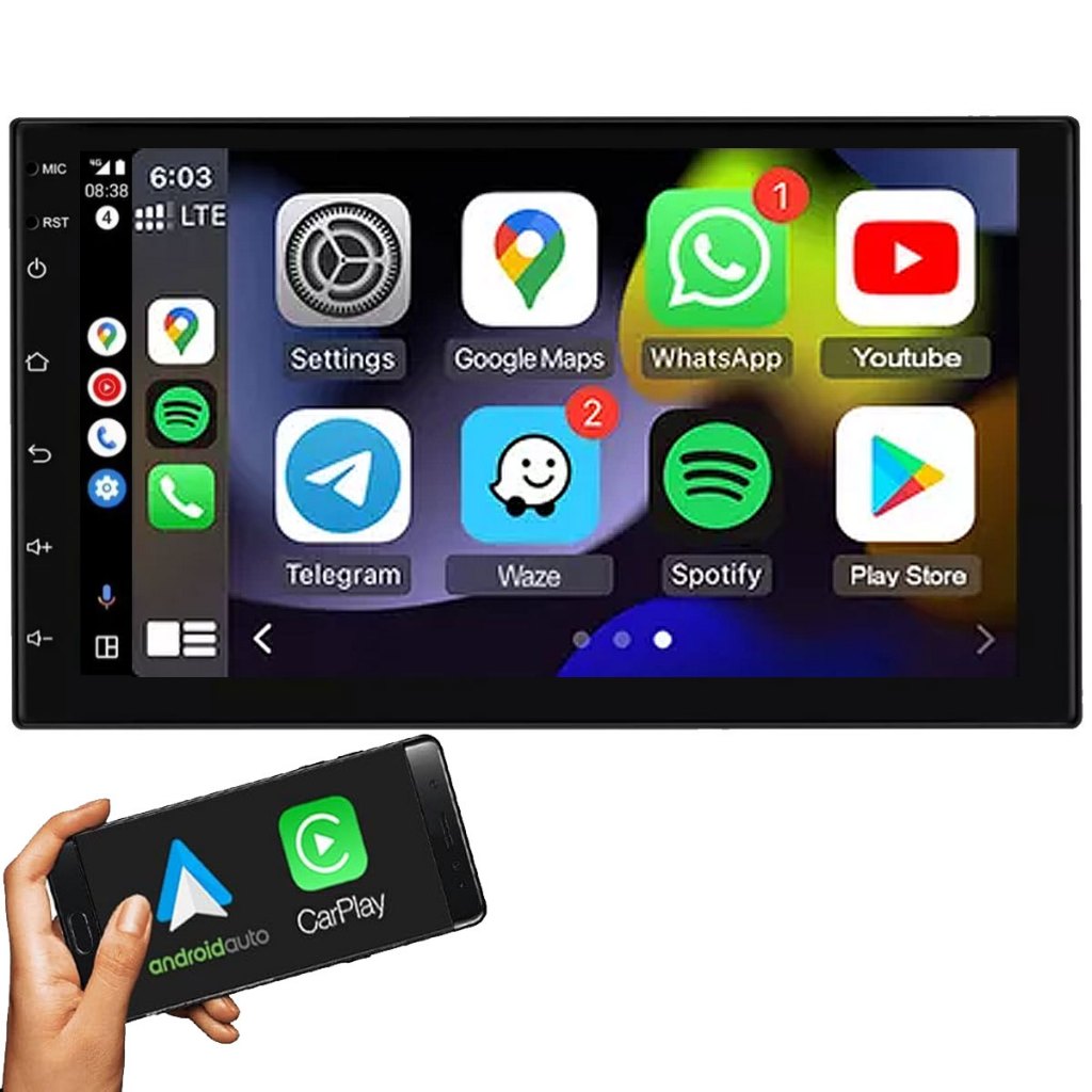 Central Multimídia Carplay Android Auto 2 Din 7 Polegadas MP5 Bluetooth ...