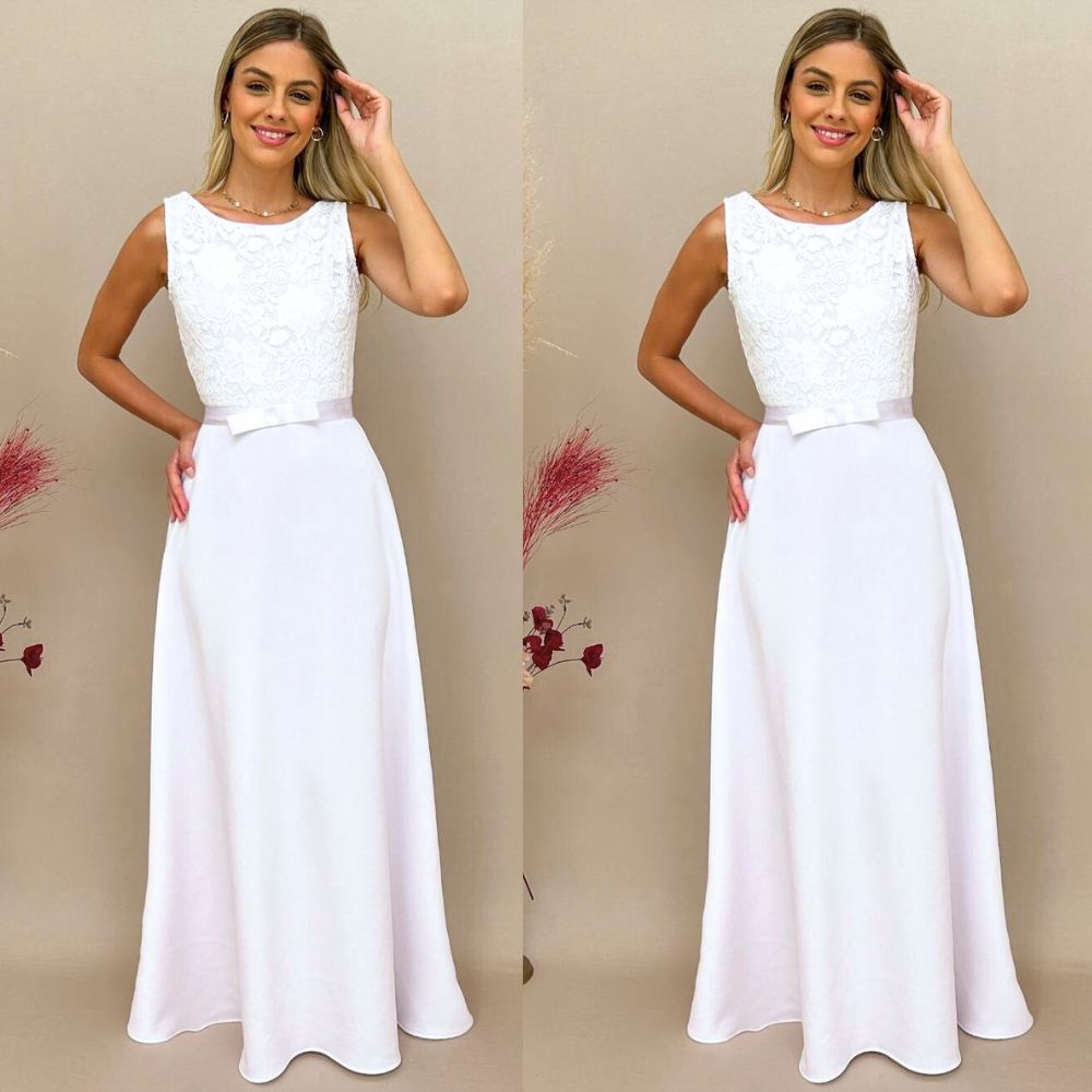Vestido de Noiva Longo Rodado Casamento Civil Cartorio Verão 2025 Cinto ...