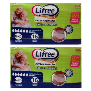 KIT C/2 FRALDA GERIATRICA LIFREE TAMANHO G/XG 100-137CM EXTRA ABSORÇÃO 16 UND