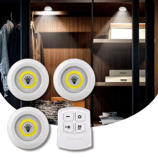 Kit Luminária Cob 3 6 ou 9 Lâmpadas Led Sem Fio Controle Cor Branco Quente ou Frio Armários Móveis