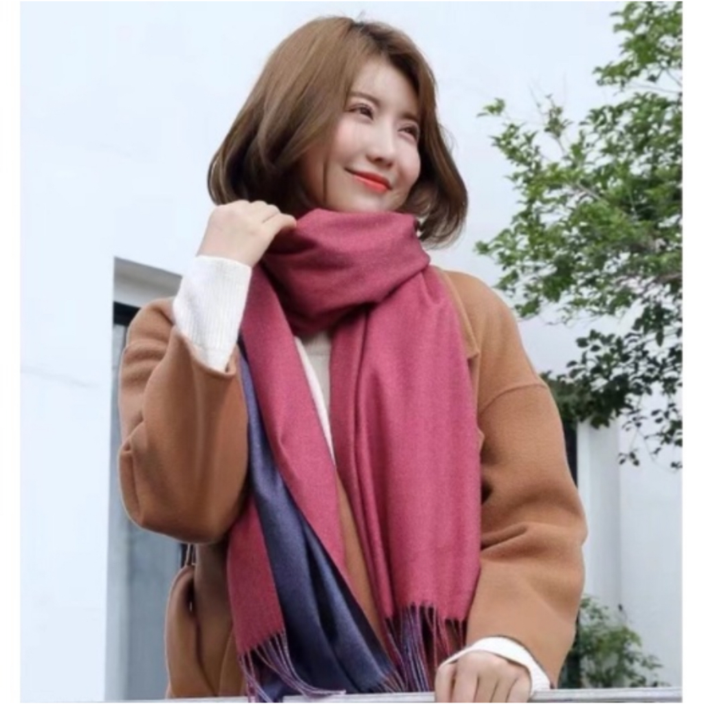 JHW-2035#Cachecol Degradê bicolor dupla face imitação de cashmere