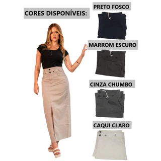 SAIA LONGA EM BRIM COM FENDA FRONTAL CINTURA ALTA COM LYCRA NOVAS CORES
