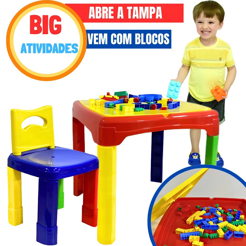 Mesinha Mesa De Atividades Infantil Com Tampa Abre E Fecha + Blocos ...