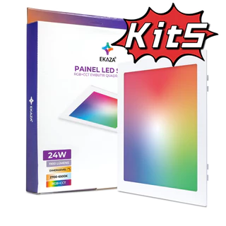 Kit5 Luminária Painel Plafon Inteligente Wifi 24w RGB Ekaza