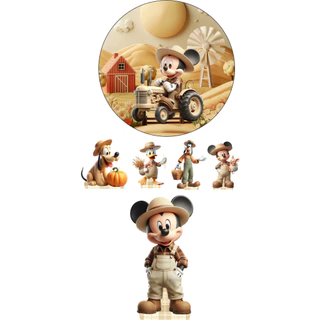 KIT DISPLAYS MICKEY FAZENDEIRO + PAINEL REDONDO EM LONA - FESTA E DECORAÇÃO