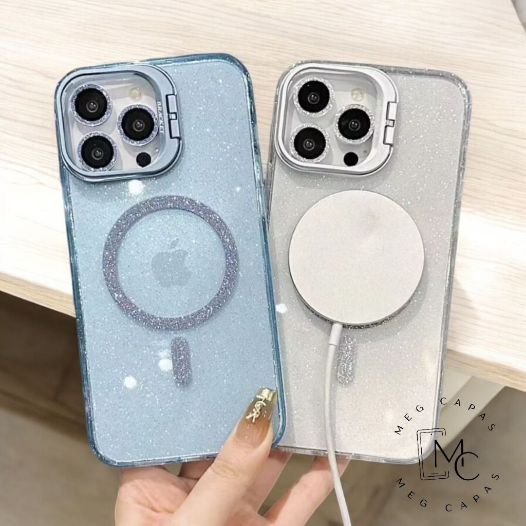 CAPA DE LUXO MAGNETICA COM BRILHO GLITTER SUPORTE PARA CELULAR PARA IPHONE 11/12/13/14/15/16