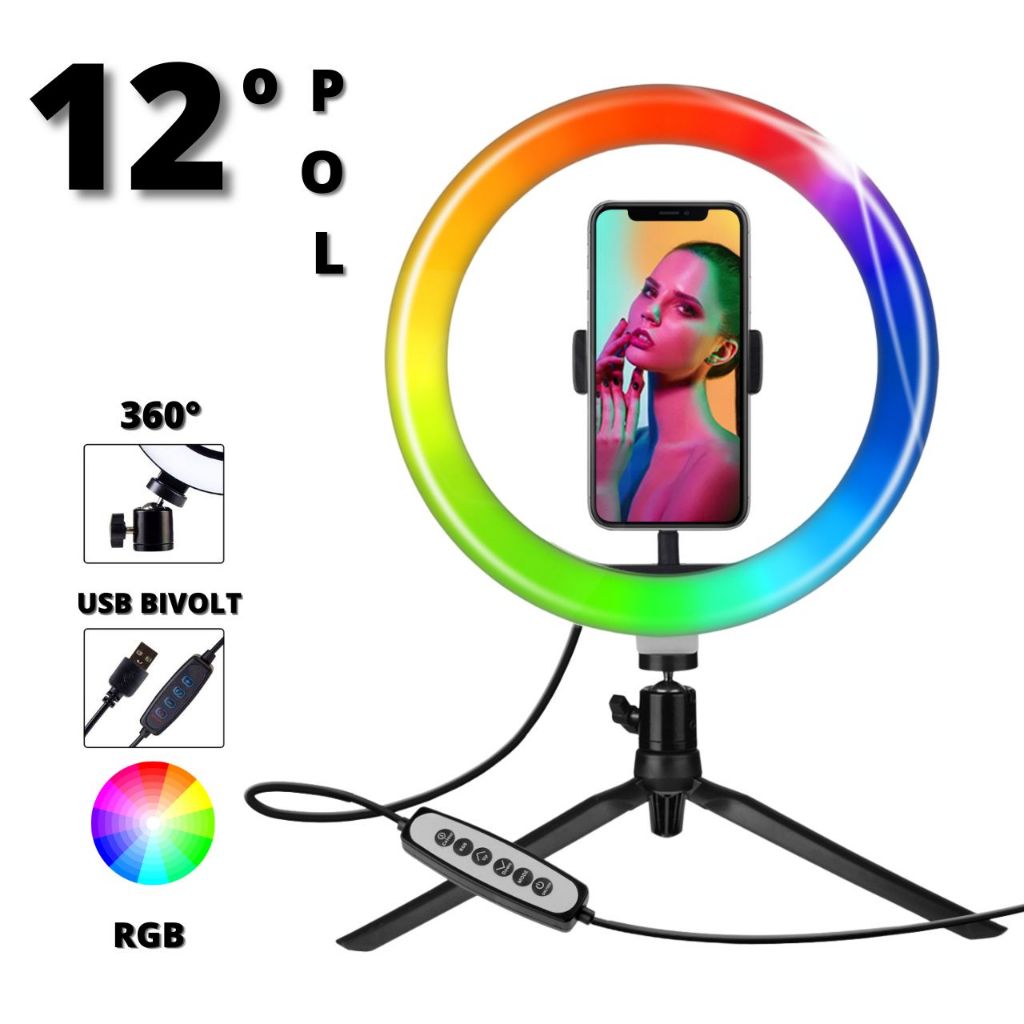 Ring Light 12 Rgb Color Polegada Com Tripé De Mesa Colorido Shopee Brasil